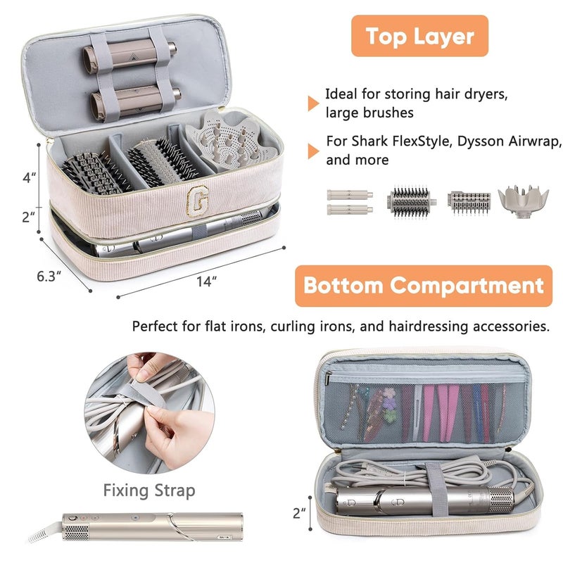 ELCUPA Initial Personalized Hair Tools Travel Bag Double-Layer Hair Dryer Case Compatible with Shark FlexStyle/SmoothStyle, Dysson Airwrap & Supersonic – Hair Tool Organizer for Travel & Home - Image 3